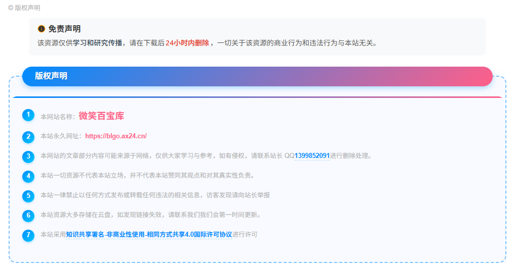 子比主题文章页版权与免责声明美化教程 - 微笑百宝库
